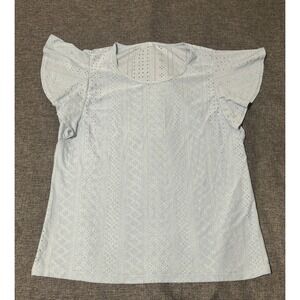 Unbranded Women's XL Top Light‎ Blue Eyelet Flutter Sleeve